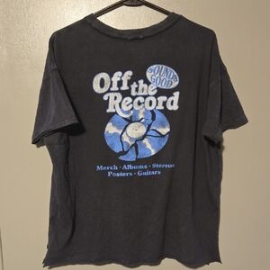 Aerie Black Graphic Tee with Blue and White Design